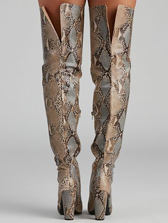 ハイヒール サイハイブーツ レディース ポインテッドトゥ スネーク柄 オーバーニーブーツ