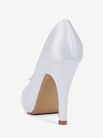 サテンの花嫁の母の靴、つま先が見えるラインストーンのハイヒールのウェディングシューズ