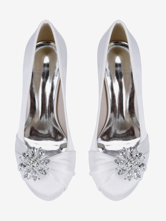 サテンの花嫁の母の靴 ラウンドトゥ ラインストーン ハイヒール ウェディングシューズ