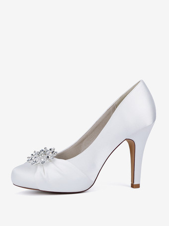 サテンの花嫁の母の靴 ラウンドトゥ ラインストーン ハイヒール ウェディングシューズ