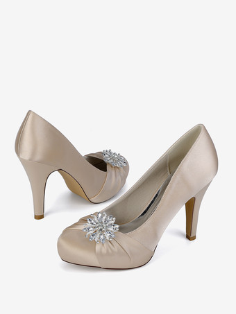 サテンの花嫁の母の靴 ラウンドトゥ ラインストーン ハイヒール ウェディングシューズ