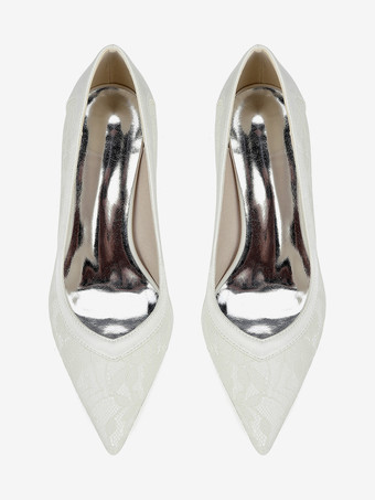 レースのウェディングシューズ、ポインテッドトゥ、チャンキーヒールのウェディングゲストシューズ