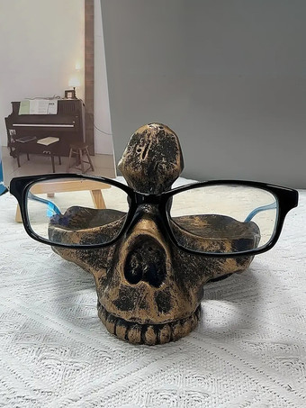 ハロウィン スカル メガネスタンド デスクオーガナイザー 樹脂製 ホームオフィス デコレーション