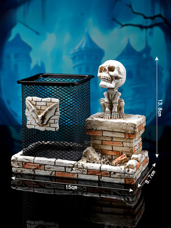 ブラック ハロウィン スカル ペンホルダー 樹脂製 デスクトップデコレーション