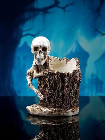 ディープブラウンハロウィン スカル ペンホルダー 樹脂製 デスクトップデコレーション