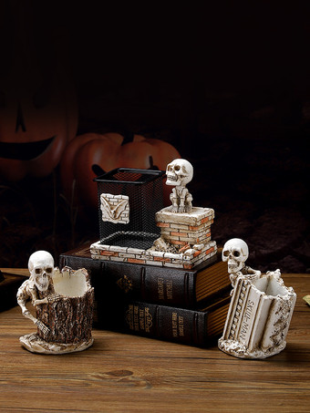 ハロウィン スカル ペンホルダー 樹脂製 デスクトップデコレーション