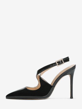 レディース ハイヒール ポインテッドトゥ クリスクロス スリングバック パンプス