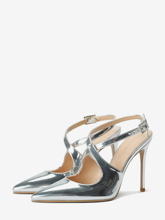 レディース ハイヒール ポインテッドトゥ クリスクロス スリングバック パンプス