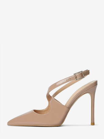 レディース ハイヒール ポインテッドトゥ クリスクロス スリングバック パンプス