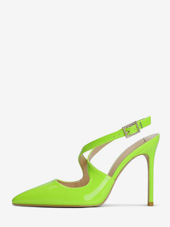 レディース ハイヒール ポインテッドトゥ クリスクロス スリングバック パンプス