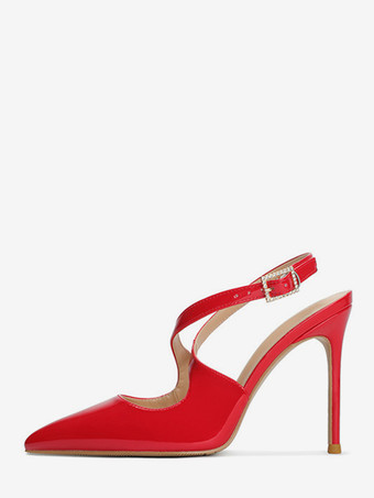 レディース ハイヒール ポインテッドトゥ クリスクロス スリングバック パンプス