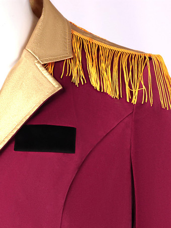 バーガンディヴィンテージポリエステルフリンジボタン長袖レトロコスチューム男性用