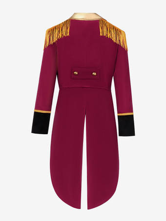 バーガンディヴィンテージポリエステルフリンジボタン長袖レトロコスチューム男性用