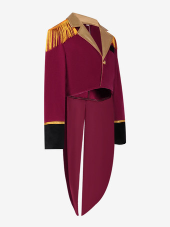 バーガンディヴィンテージポリエステルフリンジボタン長袖レトロコスチューム男性用