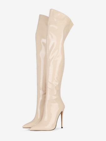 レディース ハイヒールブーツ ポインテッドトゥ ジップアップ サイハイブーツ