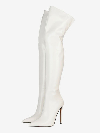 レディース ハイヒールブーツ ポインテッドトゥ ジップアップ サイハイブーツ