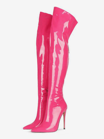 レディース ハイヒールブーツ ポインテッドトゥ ジップアップ サイハイブーツ