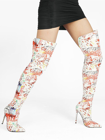 レディースサイハイブーツ ポインテッドトゥ ハイヒール オーバーニーブーツ