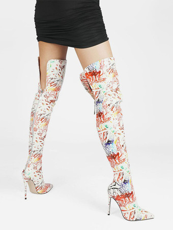 レディースサイハイブーツ ポインテッドトゥ ハイヒール オーバーニーブーツ