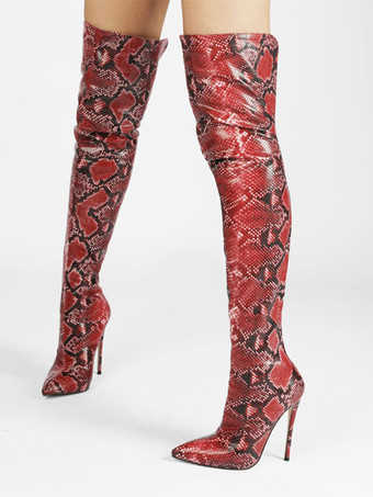 レディースサイハイブーツ ポインテッドトゥ ハイヒール オーバーニーブーツ