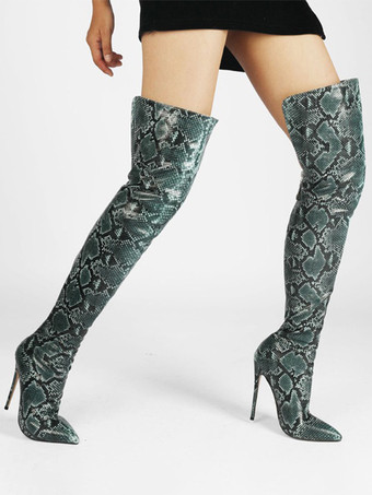 レディースサイハイブーツ ポインテッドトゥ ハイヒール オーバーニーブーツ