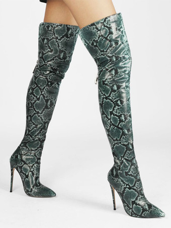 レディースサイハイブーツ ポインテッドトゥ ハイヒール オーバーニーブーツ