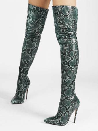 レディースサイハイブーツ ポインテッドトゥ ハイヒール オーバーニーブーツ