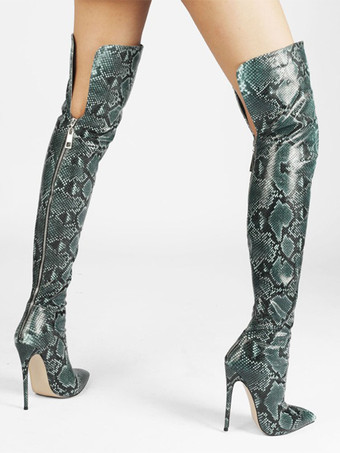 レディースサイハイブーツ ポインテッドトゥ ハイヒール オーバーニーブーツ