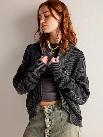 ブラック ボヘミアン パッチワーク カーディガン ルーズフィット ショートジャケット 2025年秋