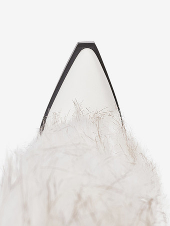 レディースフェイクファーブーツ ポインテッドトゥ チャンキーヒール ニーハイブーツ