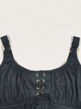 2025年夏、コルセット風タイとゴールドの星柄プリントが特徴の星空メッシュヴィンテージミディドレス