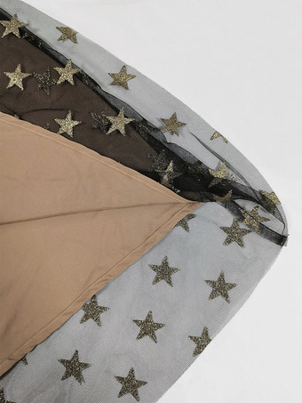 2025年夏、コルセット風タイとゴールドの星柄プリントが特徴の星空メッシュヴィンテージミディドレス