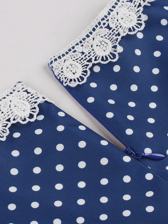 2025年夏にぴったりの、Vネックとレーストリムがポイントのヴィンテージ水玉模様のベルト付きミディドレス