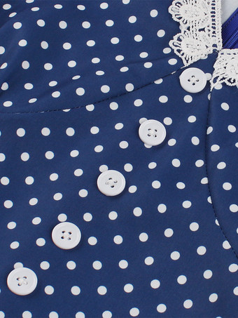 2025年夏にぴったりの、Vネックとレーストリムがポイントのヴィンテージ水玉模様のベルト付きミディドレス