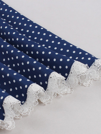 2025年夏にぴったりの、Vネックとレーストリムがポイントのヴィンテージ水玉模様のベルト付きミディドレス