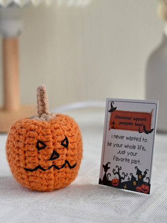 オレンジハロウィンの手編みカボチャ頭人形卓上装飾（取り外し可能な帽子とギフトカード付き）