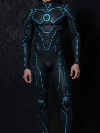 ダズリンブルーパターニング全身タイツ ハロウィンプリントボディスーツ 全身コスプレジャンプスーツ テーマパーティー用