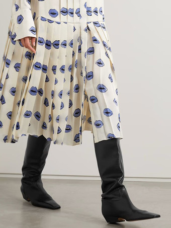 レディースニーハイブーツ スクエアトゥ フラットニーレングスブーツ