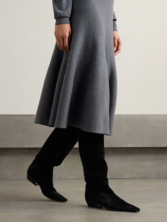 レディースニーハイブーツ スクエアトゥ フラットニーレングスブーツ