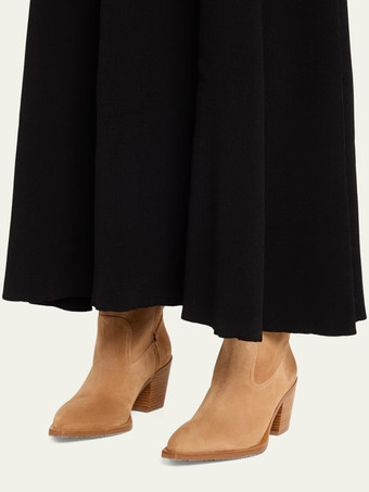 スエードフラットブーツ レディース ポインテッドトゥ ニーハイブーツ