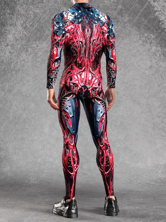 パターニング全身タイツ ハロウィンプリントボディスーツ 全身コスプレジャンプスーツ テーマパーティー用
