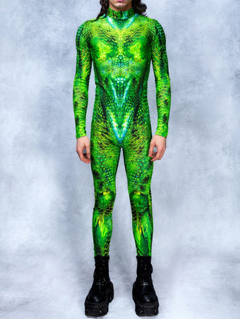 グリーン パターニング全身タイツ ハロウィンプリントボディスーツ 全身コスプレジャンプスーツ テーマパーティー用