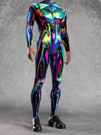パターニング全身タイツ ハロウィンプリントボディスーツ 全身コスプレジャンプスーツ テーマパーティー用