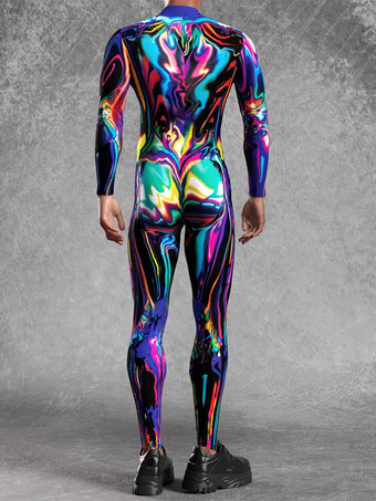 パターニング全身タイツ ハロウィンプリントボディスーツ 全身コスプレジャンプスーツ テーマパーティー用