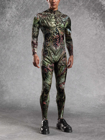 ブラック パターニング全身タイツ ハロウィンプリントボディスーツ 全身コスプレジャンプスーツ テーマパーティー用