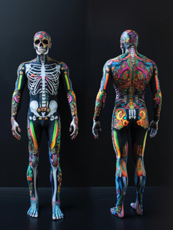 ホワイト モンスター全身タイツ ハロウィン スケルトン ボディスーツ 全身コスチューム 大人用 コスプレ ジャンプスーツ