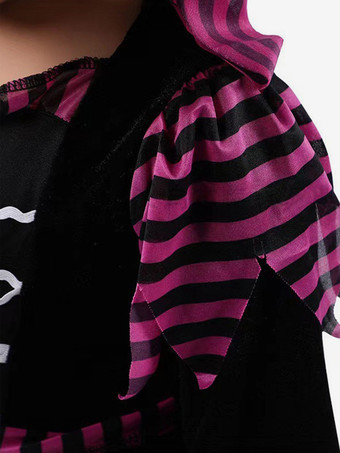 ハロウィン 女の子用 魔女ドレス 紫 ストライプ コスチューム 帽子付き ハロウィン コスプレ 子供用