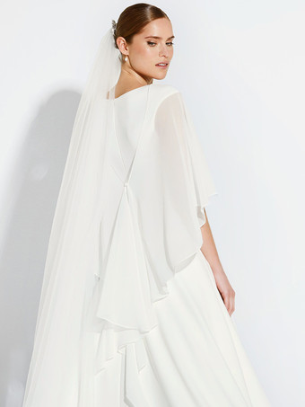 アイボリーウェディングラップ ホワイト ハーフスリーブ ショール シフォン ブライダルカバーアップ