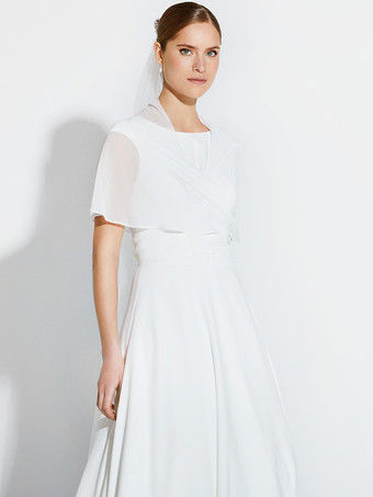 ウェディングラップ ホワイト ハーフスリーブ ショール シフォン ブライダルカバーアップ