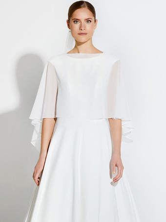 ウェディングラップ ホワイト ハーフスリーブ ショール シフォン ブライダルカバーアップ